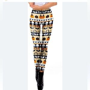 Halloween Themed Women's Leggings NEW XS/S skeletons, and pumpkins